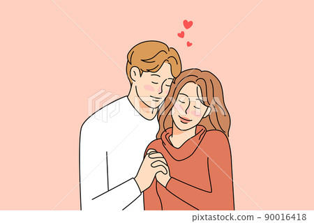Happy young couple hug enjoy romantic connection Happy young couple hug enjoy romantic connection 90016418