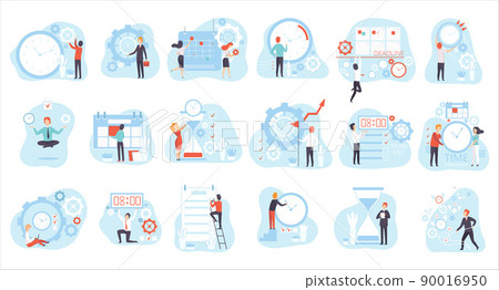 Effective Time Management with People Organizing Time on Clock and Calendar Vector Big Set 90016950
