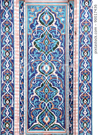 Detail of traditional persian mosaic wall with floral ornament, Grand Jame Mosque, Yazd, Iran 90017436