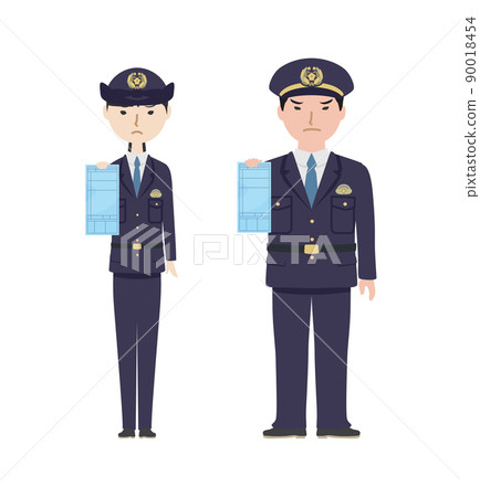 Police officers in uniforms holding blue tickets 90018454