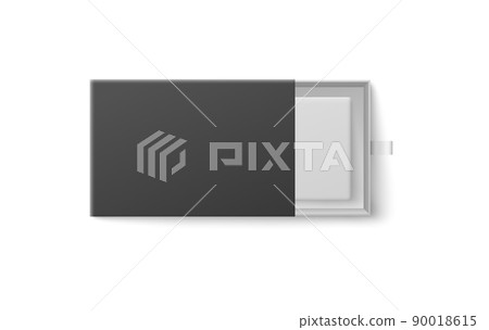 Black open Box slider, mockup, top view, on white background vector realistic illustration. 90018615
