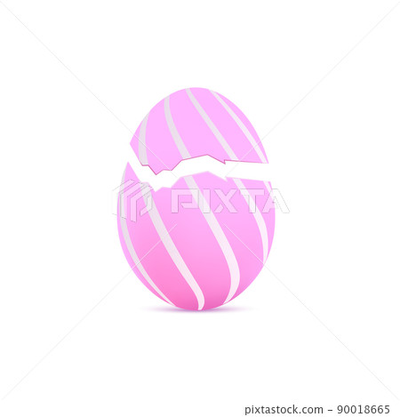 Egg with crack in 3D vector illustration, pink broken egg with decorative lines 90018665