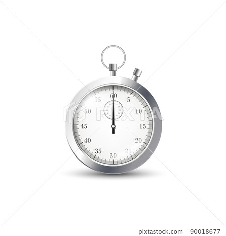 Metal stopwatch, vector flat illustration isolated. On clock - minutes, seconds from start to finish. 90018677