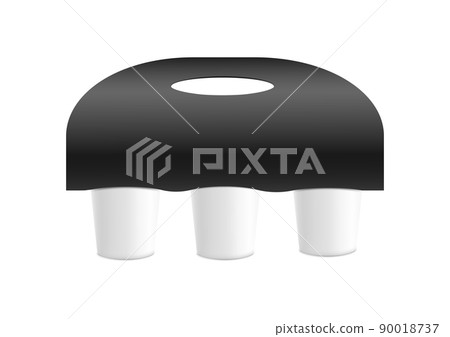 Black mockup holder for three cups of coffee, vector flat illustration on a white background. Black mockup holder for three cups of coffee, vector flat illustration on a white background. 90018737