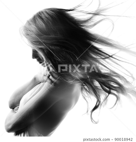 Fashion portrait young elegant woman with a curly hair Fashion portrait young elegant woman with a curly hair 90018942