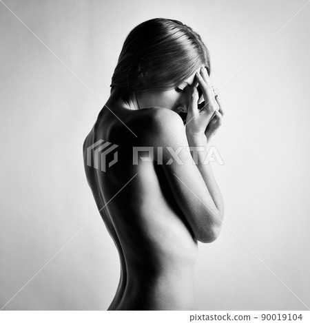 Fashion photo of beautiful nude woman. Black and white Fashion photo of beautiful nude woman. Black and white 90019104