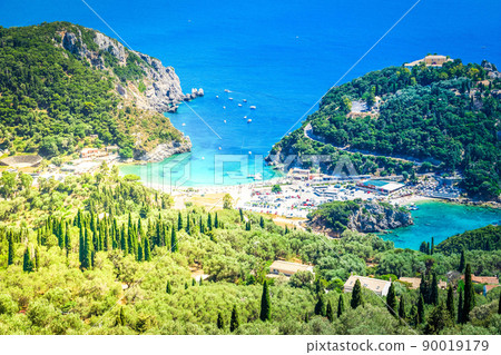 Paleokastritsa beach on Korfu, Greece 90019179
