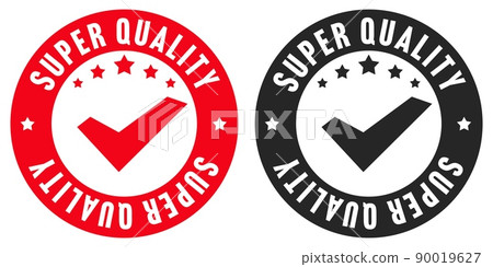 Super quality badge with stars. Premium quality guaranteed badge. Exclusive bestseller product or service promotion vector illustration. Sale sticker design Super quality badge with stars. Premium quality guaranteed badge. Exclusive bestseller product or service promotion vector illustration. Sale sticker design 90019627