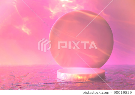 empty scene with cylinder podium on holographic pink background  90019839