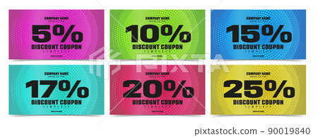 Discount coupon template set. Different percent reduction special price offer design. Discount voucher gift on abstract background vector illustration 90019840