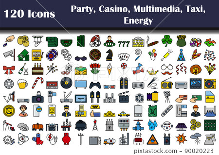 Set of 120 Party, Casino, Multimedia, Taxi, Energy icons 90020223