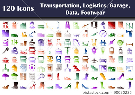 Set of 120 Transportation, Logistics, Garage, Data, Footwear icons 90020225