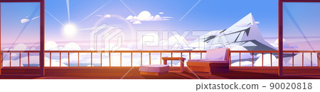 High mountain scene with clouds and house terrace High mountain scene with clouds and house terrace 90020818