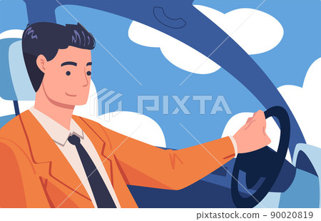 Man Character Driving Car Sitting on Driver Seat Inside Vehicle Vector Illustration Man Character Driving Car Sitting on Driver Seat Inside Vehicle Vector Illustration 90020819