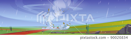 Tornado on fields with green grass and road-插圖素材 [90020834] - PIXTA圖庫