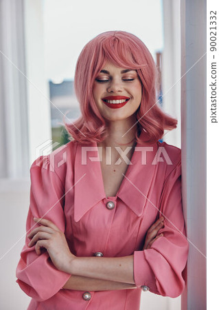 woman in a pink dress outdoors nature view Relaxation concept 90021332