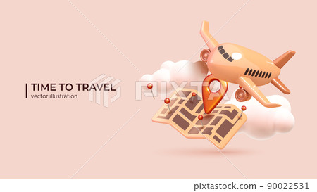 Opportunity to travel the world again. Realistic 3d cartoon minimal style. Vector illustration Opportunity to travel the world again. Realistic 3d cartoon minimal style. Vector illustration 90022531
