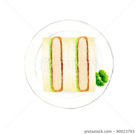 Hand-painted watercolor illustration material of cutlet sandwich and parsley on a plate for cooking and cafe menu 90023765
