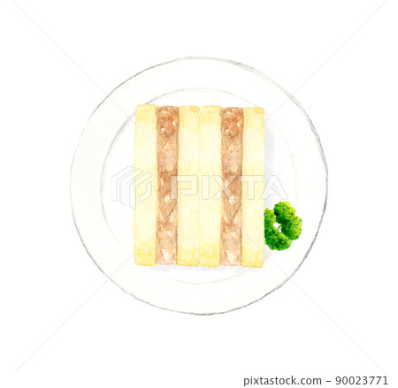盤子上的海雞蛋黃醬三明治和歐芹手繪水彩插圖材料，用於食品和咖啡廳菜單 90023771