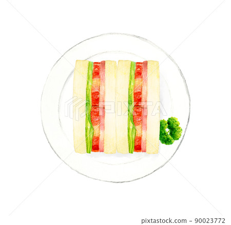 BLT sandwich and parsley on a plate Hand-painted watercolor illustration material of food and cafe menu BLT sandwich and parsley on a plate Hand-painted watercolor illustration material of food and cafe menu 90023772