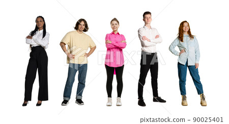 Youth. Set of different, multi ethnic people, men and women standing isolated over white background, Horizontal flyer, banner. Models in casual and business style clothes Youth. Set of different, multi ethnic people, men and women standing isolated over white background, Horizontal flyer, banner. Models in casual and business style clothes 90025401