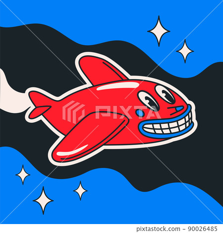 Red plane, Cartoon vector funny cute Comic characters. 90026485