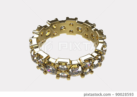 Gold diamond ring isolated on white background. Ring with heart and diamonds 3D render Gold diamond ring isolated on white background. Ring with heart and diamonds 3D render 90028593