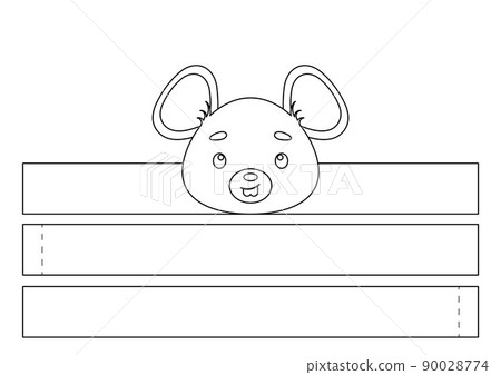 Printable mouse paper crown. Fun accessory for entertainment. Diy cut party ribbon template for birthday, christmas, baby shower. Print, color, cut and glue. Vector stock illustration Printable mouse paper crown. Fun accessory for entertainment. Diy cut party ribbon template for birthday, christmas, baby shower. Print, color, cut and glue. Vector stock illustration 90028774