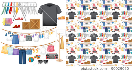 Seamless background design with cloth theme on white background 90029030