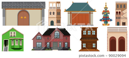 Different designs of buildings on white background Different designs of buildings on white background 90029094