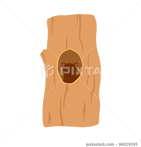 Marten is sitting in a hollow tree, vector flat illustration on a white background. 90029395
