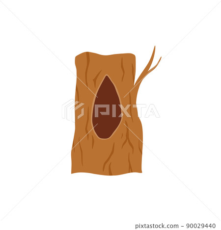 Empty burrow in tree trunk, flat vector illustration isolated on white background. 90029440