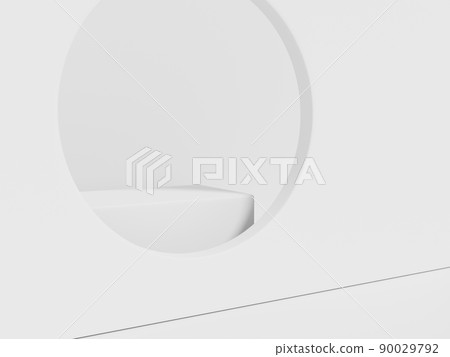 3D Rendering White Room Studio Shot Summer Sunlight Product Display Background with Geometric Shapes Platforms for Whitening Beauty, Cosmetics or Health Care Whitening Products. 90029792
