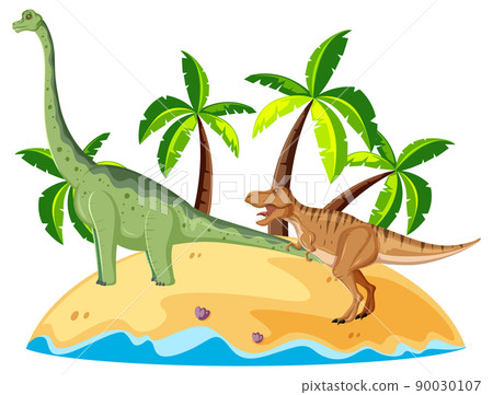 Scene with dinosaurs brachiosaurus on island 90030107