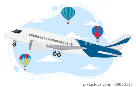 Plane in the sky with balloon in flat style Plane in the sky with balloon in flat style 90030153