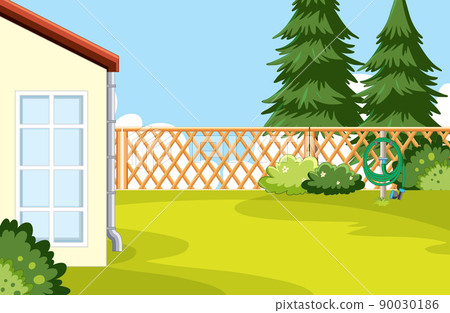 Scene of backyard with a fence Scene of backyard with a fence 90030186
