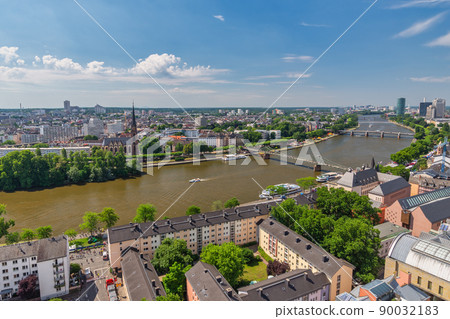 Frankfurt Germany, high angle view city skyline at Main River Frankfurt Germany, high angle view city skyline at Main River 90032183