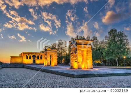 Madrid Spain, sunset city skyline at Temple of Debod 90032189