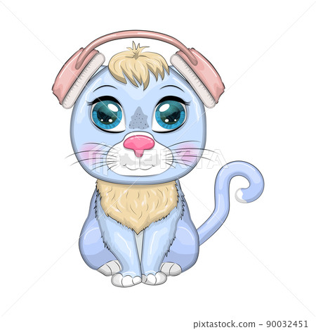 Animal headphones vector cat or dog dj in headphones listening to