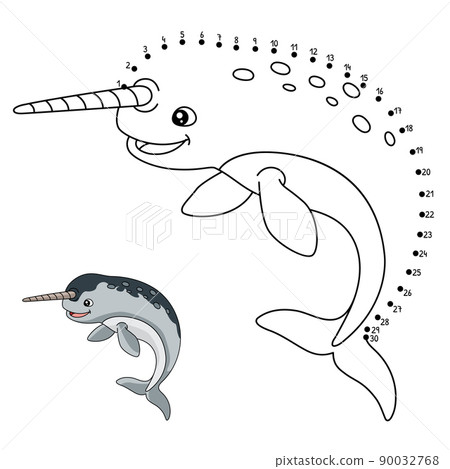 Dot to Dot Narwhal Coloring Page for Kids 90032768