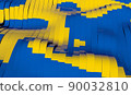 Ukrainian flag on old shabby wall surface banner 3d rendering 90032810