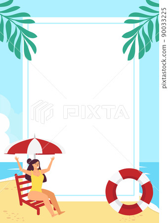 Girl on beach with deck chair  Summer Background 90033225
