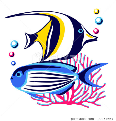 Background with tropical fishes. Marine life aquarium and sea animals. 90034665