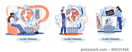 Global warming metaphor, human climate change, emissions destroy atmosphere and air, natural disaster 90035466