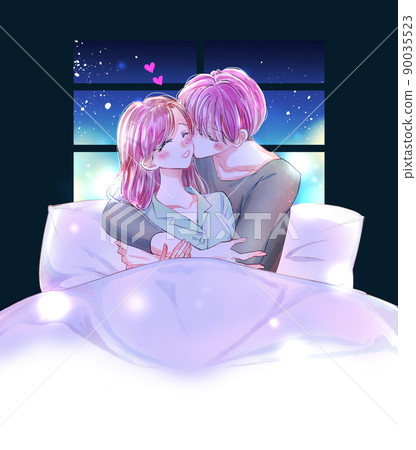 Men and women flirting in bed pajamas 90035523