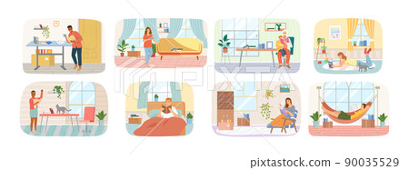 Reading people flat character set with books magazines literature isolated vector illustration 90035529