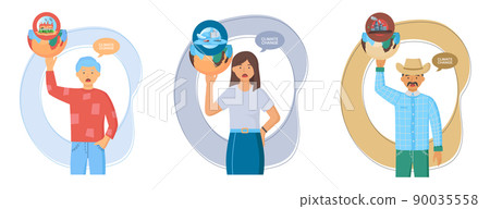 Climate change concept. Global warming illustration, environment pollution, heating impact icons 90035558