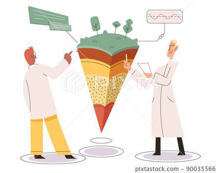 Soil analysis and earth pollution or structure control. Scientist measuring ground levels status metaphor Soil analysis and earth pollution or structure control. Scientist measuring ground levels status metaphor 90035566