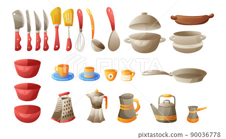 Kitchen utensils vector cartoon set on white. 90036778