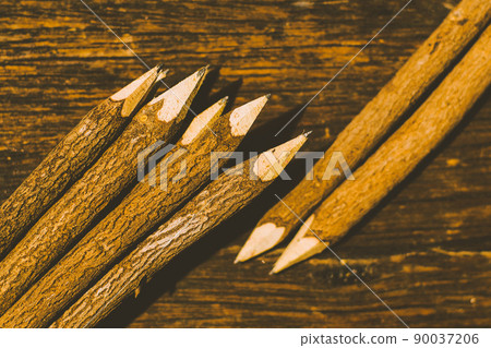 Sharp nature wood pencils on old wooden table in background Sharp nature wood pencils on old wooden table in background 90037206
